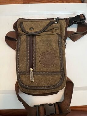 Compact Brown Canvas Waist Drop Leg Bag - Tactical